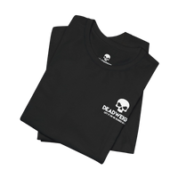 DailyThreadCo. black cotton gym t-shirt featuring a white skull chest emblem and motivational back print.