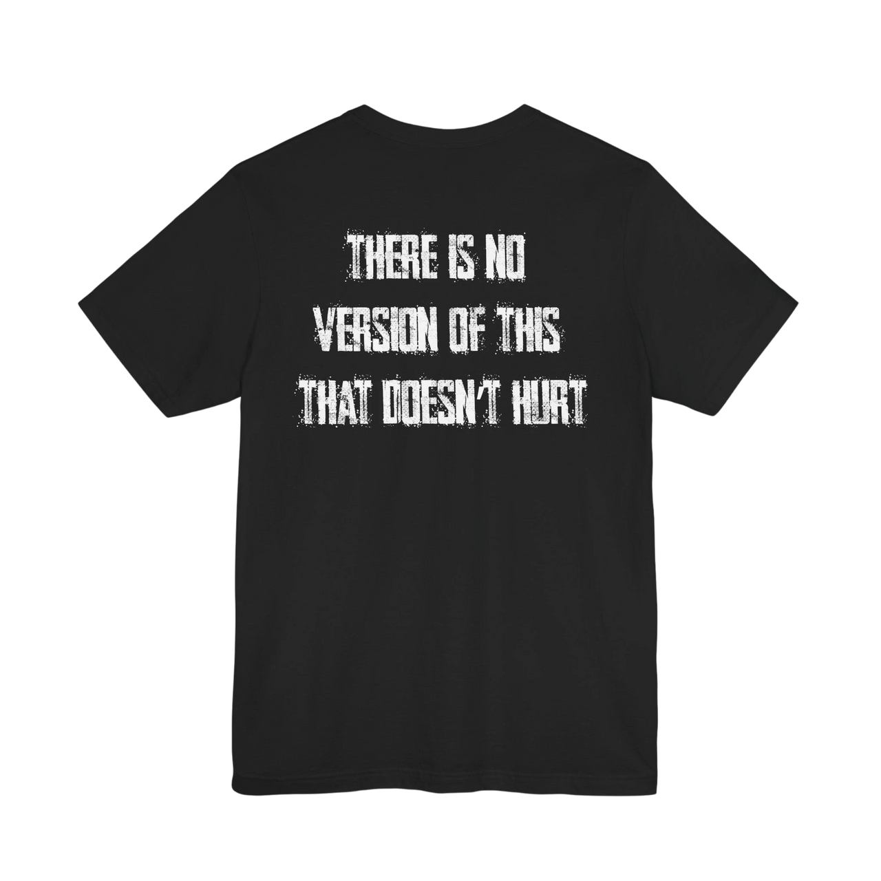 DailyThreadCo. black crew-neck cotton t-shirt featuring weathered white text on the back.