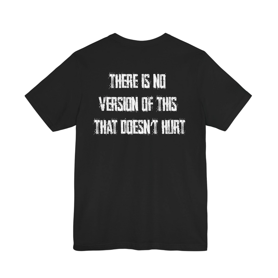 DailyThreadCo. black crew-neck cotton t-shirt featuring weathered white text on the back.