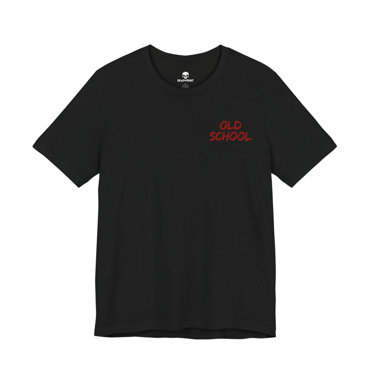DailyThreadCo. black lightweight cotton t-shirt with red handwritten OLD SCHOOL text on the chest.