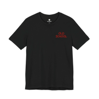 DailyThreadCo. black lightweight cotton t-shirt with red handwritten OLD SCHOOL text on the chest.
