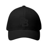 DailyThreadCo. black structured FlexFit baseball cap with subtle tonal embroidered Plate Bangers logo and curved visor.