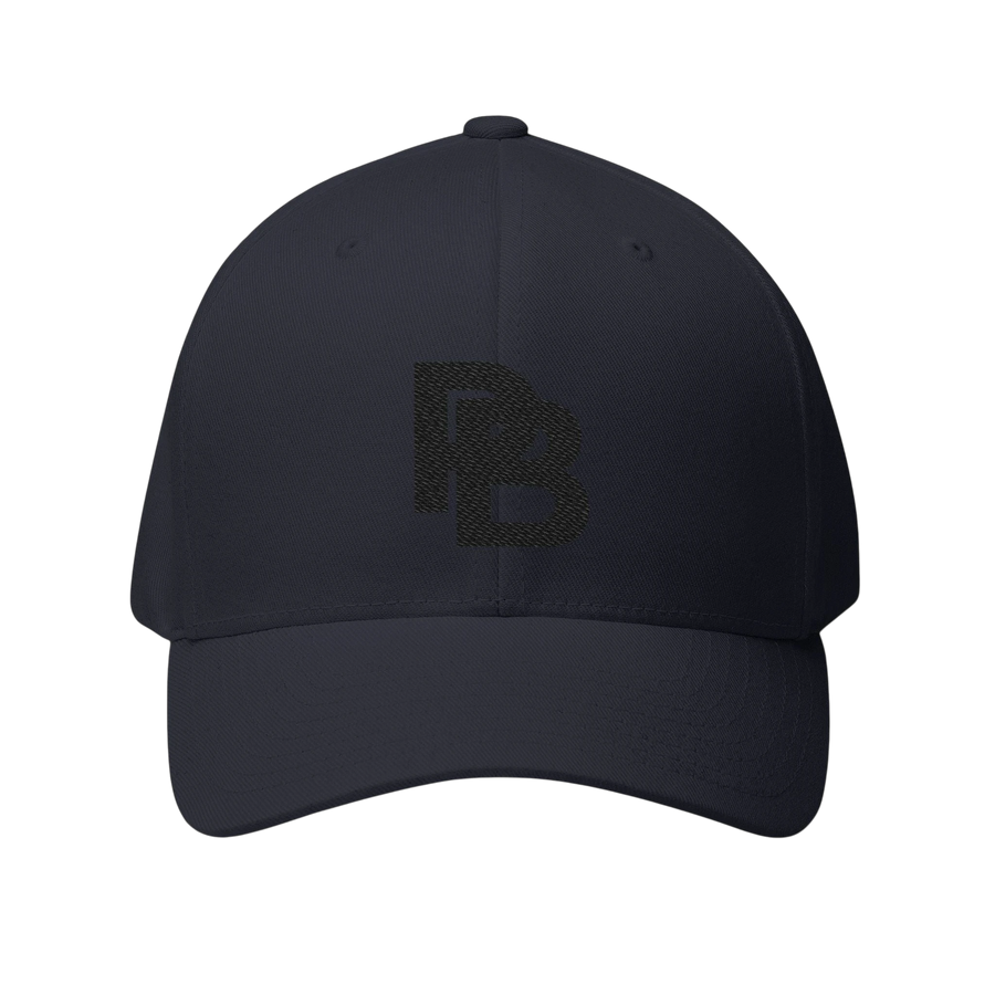DailyThreadCo. black structured FlexFit baseball cap with embroidered Plate Bangers logo and curved visor.