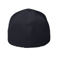DailyThreadCo. black structured FlexFit baseball cap with a closed back and six-panel design.