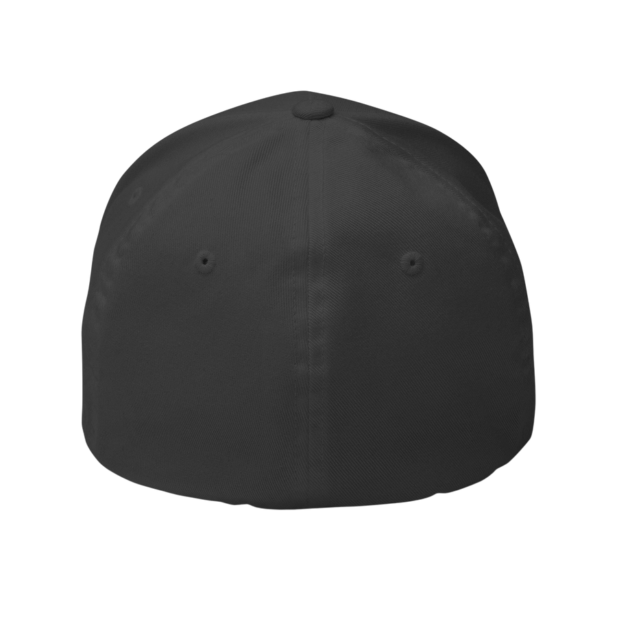 DailyThreadCo. structured black six-panel FlexFit cap with a curved visor and embroidered eyelets.