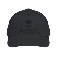 DailyThreadCo. black structured baseball cap featuring an embroidered skull and Deadweight text on the front panel.