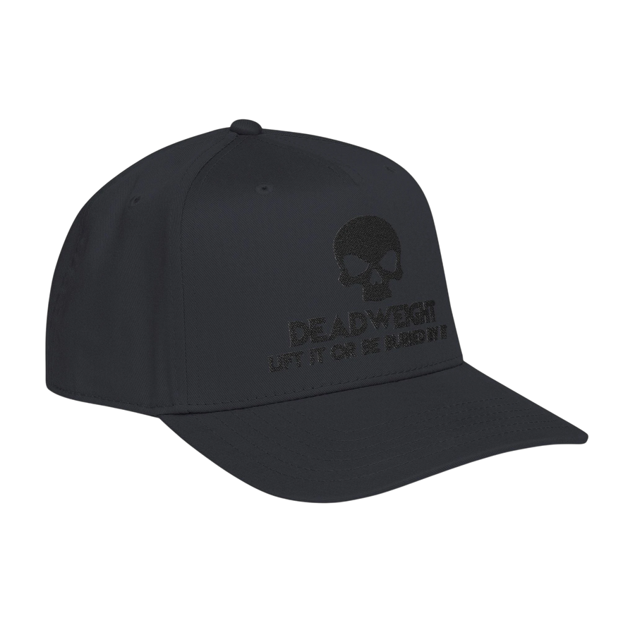 DailyThreadCo. black baseball cap featuring an embroidered skull and Deadweight text on a structured 5-panel design.