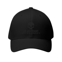 DailyThreadCo. black structured six-panel cap with embroidered skull motif and Deadweight text on the front.
