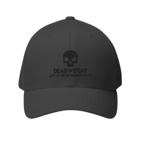 DailyThreadCo. black structured six-panel cap with a skull embroidery and Deadweight text on the front.