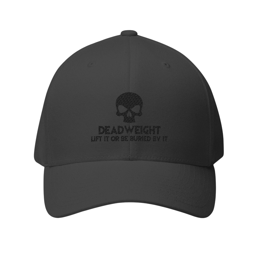 DailyThreadCo. black structured six-panel cap with a skull embroidery and Deadweight text on the front.