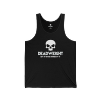 DailyThreadCo. black cotton fitness tank top featuring a white skull graphic and Deadweight text on the chest.