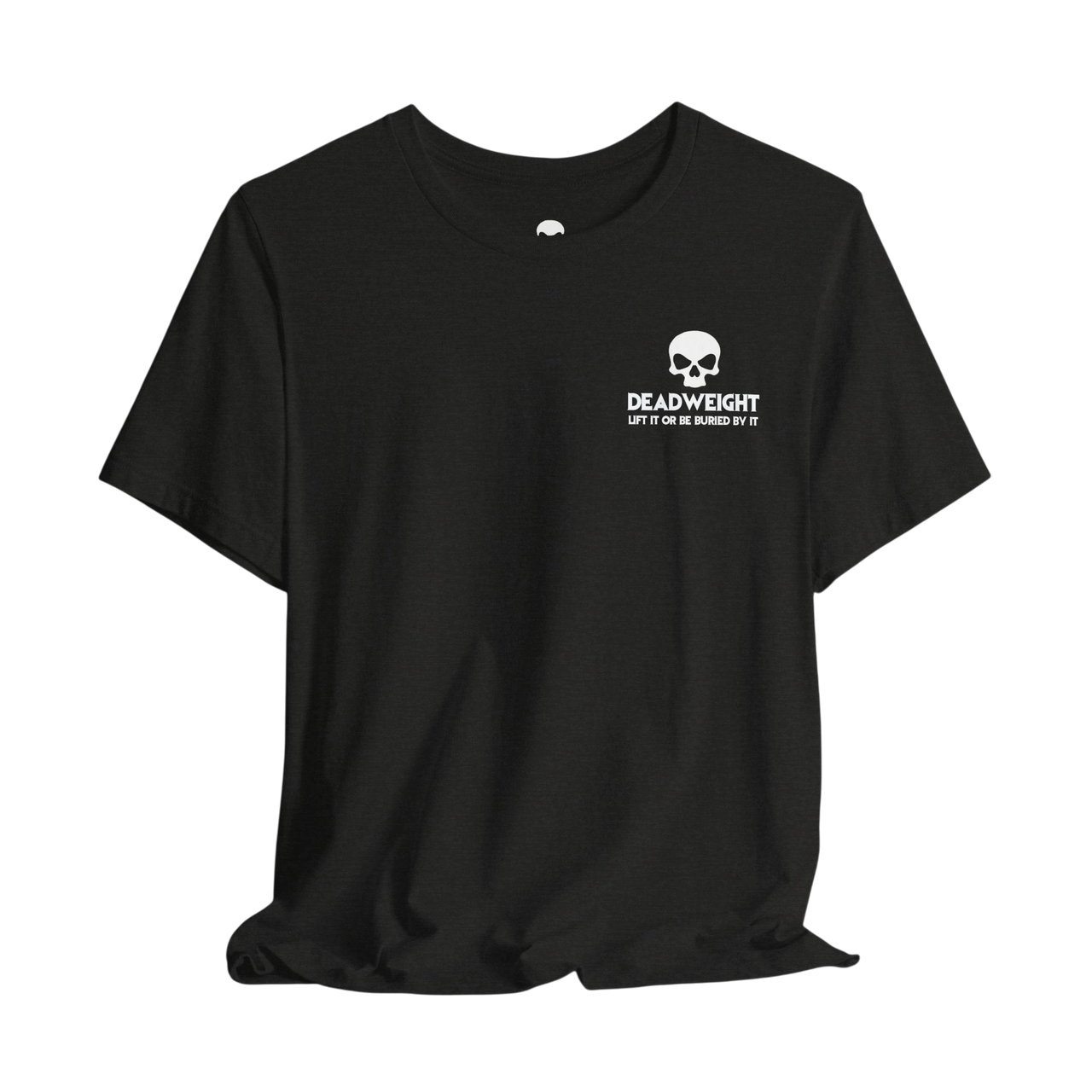 DailyThreadCo. black cotton fitness t-shirt featuring a white skull logo and Deadweight text on the chest.