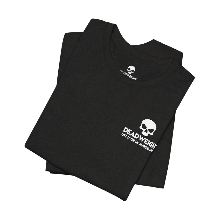 DailyThreadCo. black cotton fitness t-shirt with a white skull logo and motivational text on the chest.