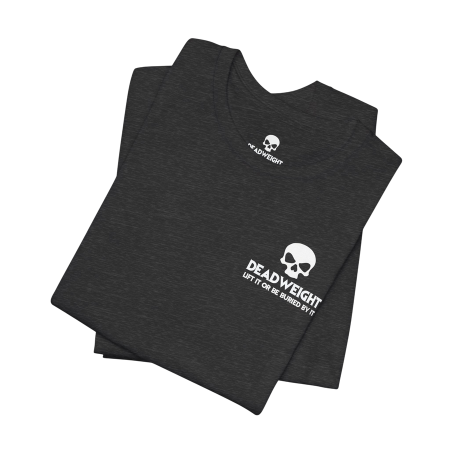 DailyThreadCo. black cotton t-shirt with a white skull logo and text graphic on the chest.