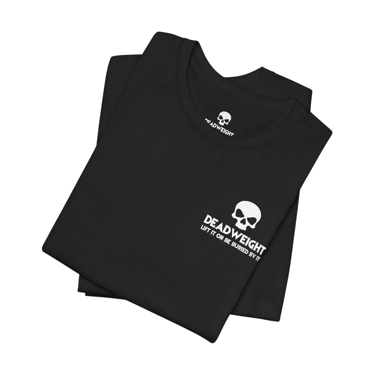 DailyThreadCo. black cotton crew neck t-shirt featuring a white skull logo graphic on the chest.
