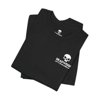 DailyThreadCo. black cotton gym t-shirt featuring a white skull logo and Deadweigh branding on the chest.
