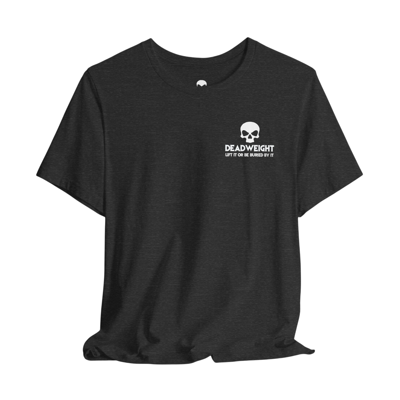 DailyThreadCo. black cotton crew neck t-shirt featuring a small white skull logo graphic on the chest.