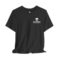 DailyThreadCo. black cotton crew neck t-shirt featuring a small white skull logo graphic on the chest.
