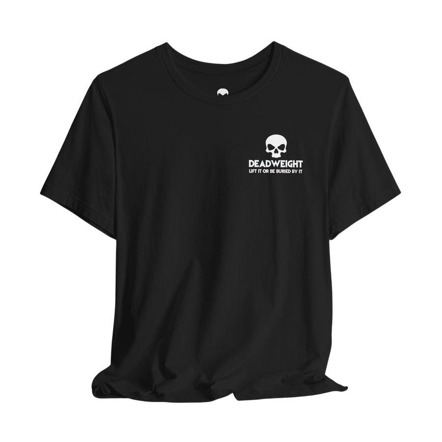 DailyThreadCo. black cotton t-shirt with a small white skull logo and text on the chest.