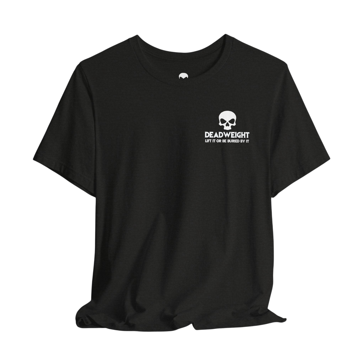 DailyThreadCo. black cotton crew neck t-shirt featuring a small white skull logo graphic on the chest.