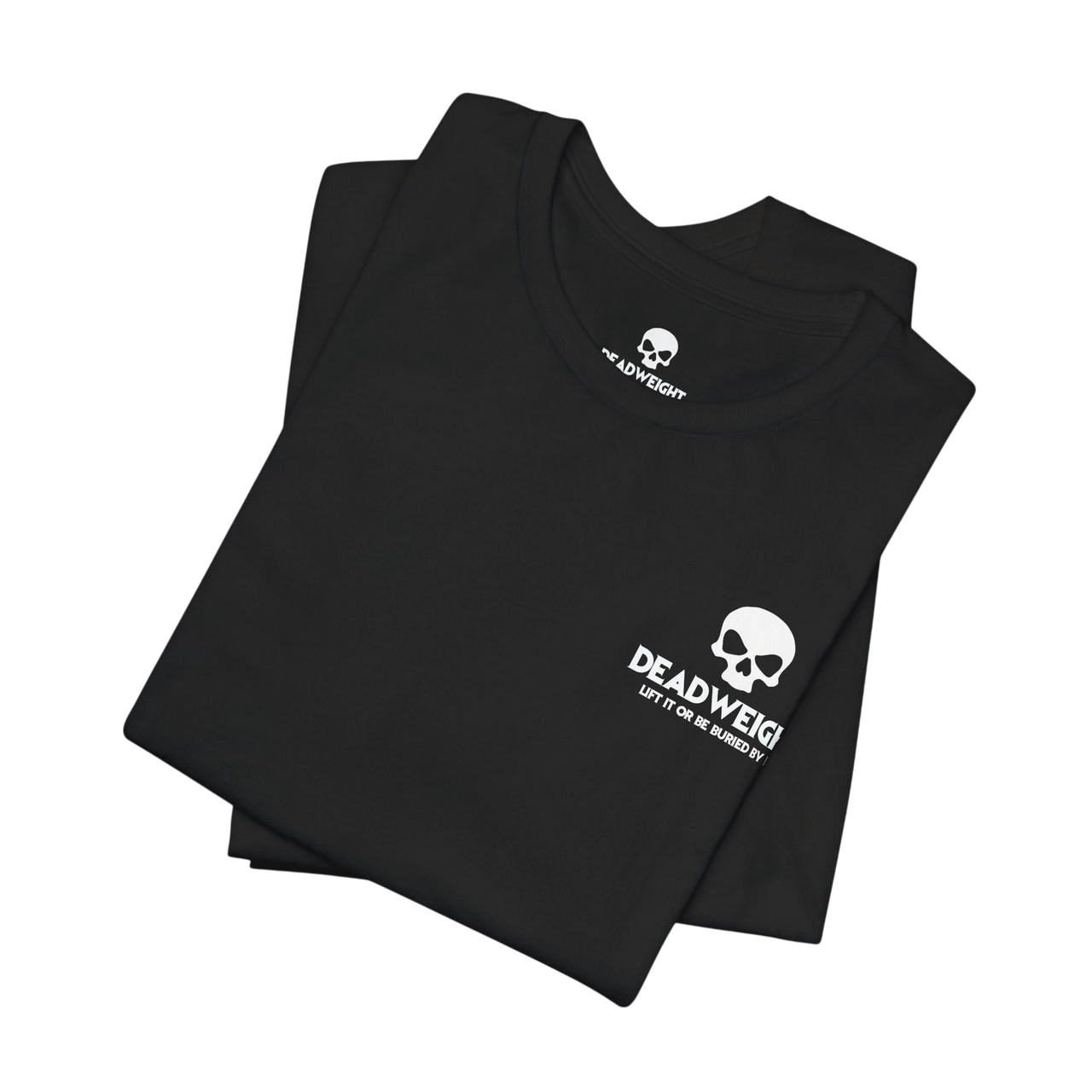 DailyThreadCo. black cotton crew-neck t-shirt featuring a small white distressed skull graphic on the chest.