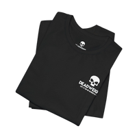 DailyThreadCo. black cotton t-shirt with a white skull logo and Deadweigh text on the chest.