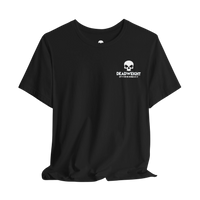 DailyThreadCo. black cotton t-shirt with a small white skull logo on the chest for a minimalist gym look.