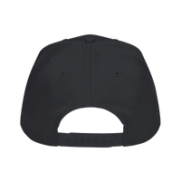 DailyThreadCo. black baseball cap with a structured 5-panel design and adjustable plastic snapback closure.