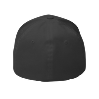 DailyThreadCo. black structured FlexFit baseball cap with a closed back and six-panel design.