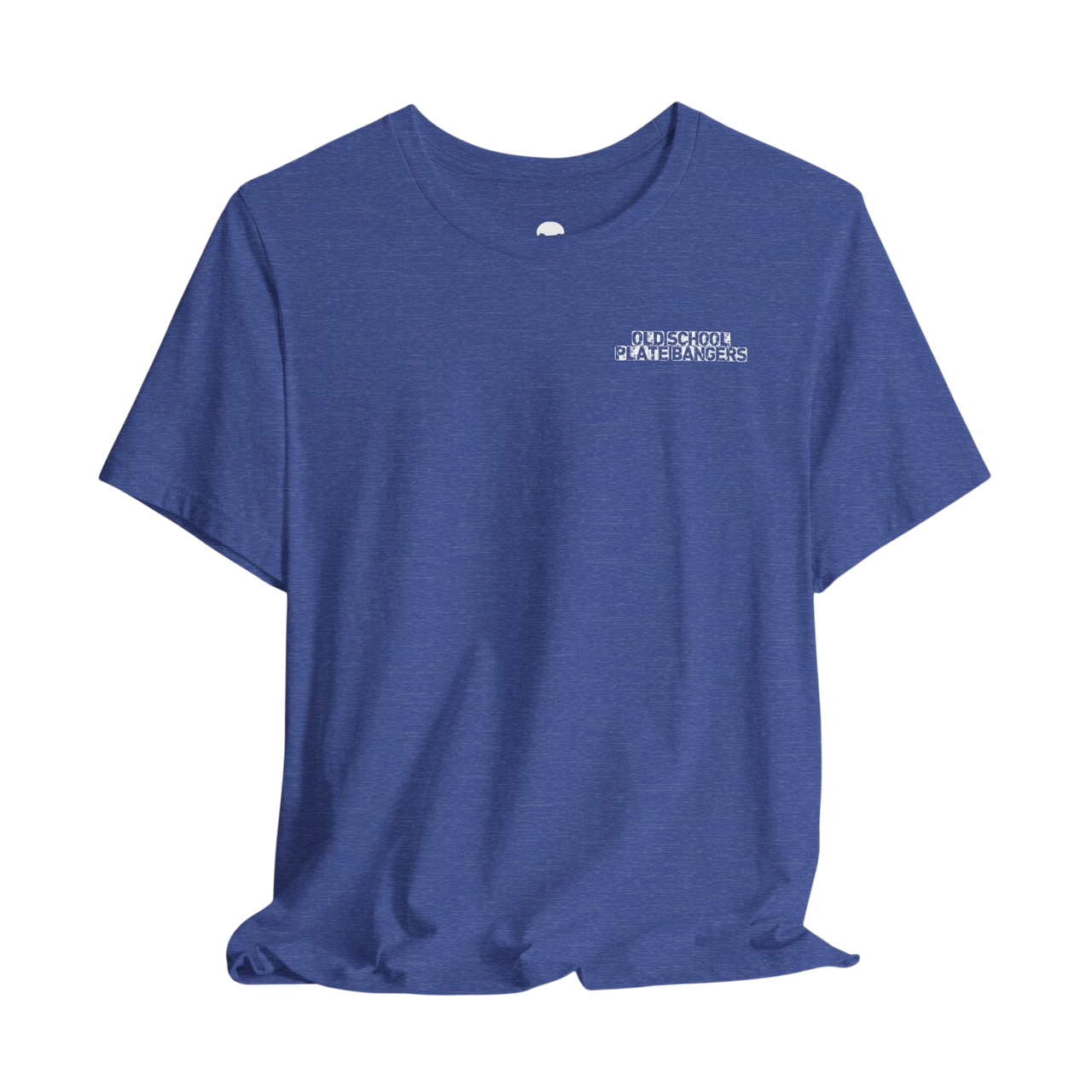 DailyThreadCo. blue crew-neck cotton gym t-shirt with Old School Plate Bangers chest graphic