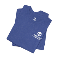 DailyThreadCo. blue cotton gym t-shirt with a white skull logo and motivational text on the chest.