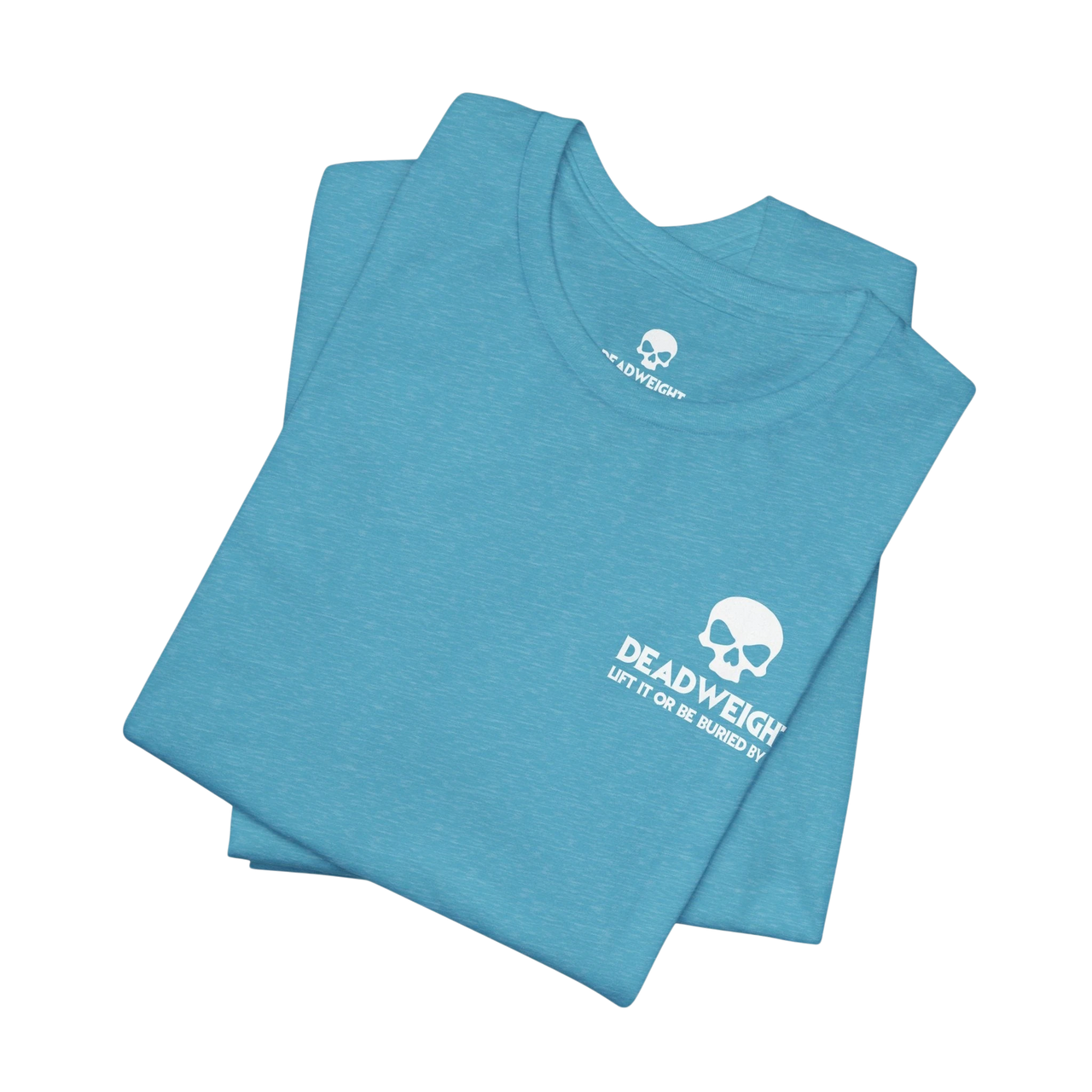 DailyThreadCo. blue fitness t-shirt with a white skull logo and motivational text, made of breathable cotton.