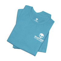 DailyThreadCo. blue fitness t-shirt with a white skull logo and motivational text, made of breathable cotton.