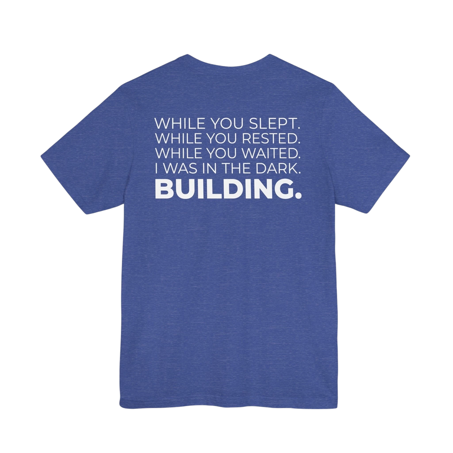 DailyThreadCo. blue cotton t-shirt with white motivational text printed on the back.