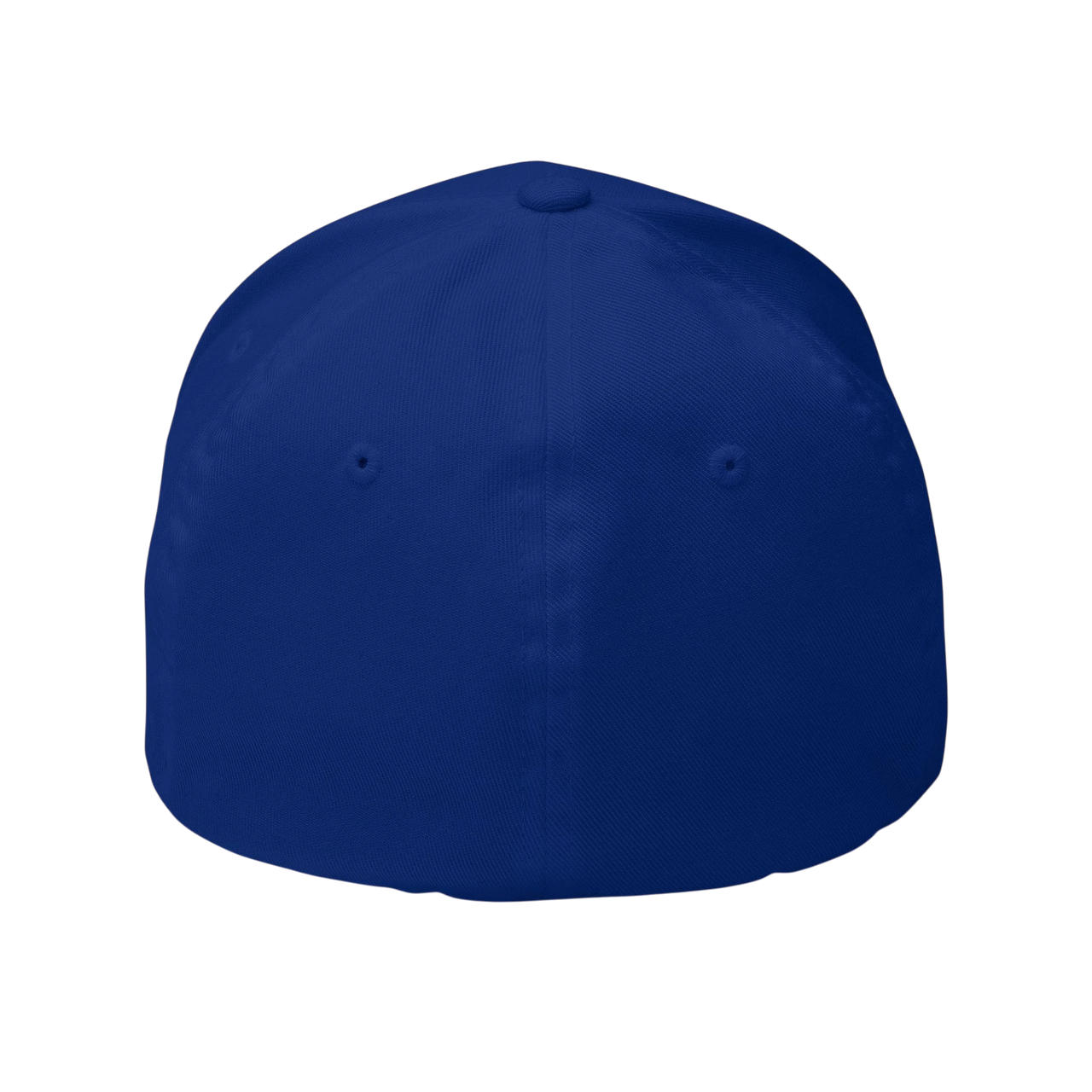 DailyThreadCo. blue structured six-panel FlexFit cap with a curved visor and embroidered eyelets.