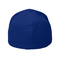 DailyThreadCo. blue structured six-panel FlexFit cap with a curved visor and embroidered eyelets.