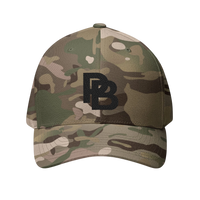 DailyThreadCo. structured camo baseball cap with black embroidered Plate Bangers logo and curved visor.