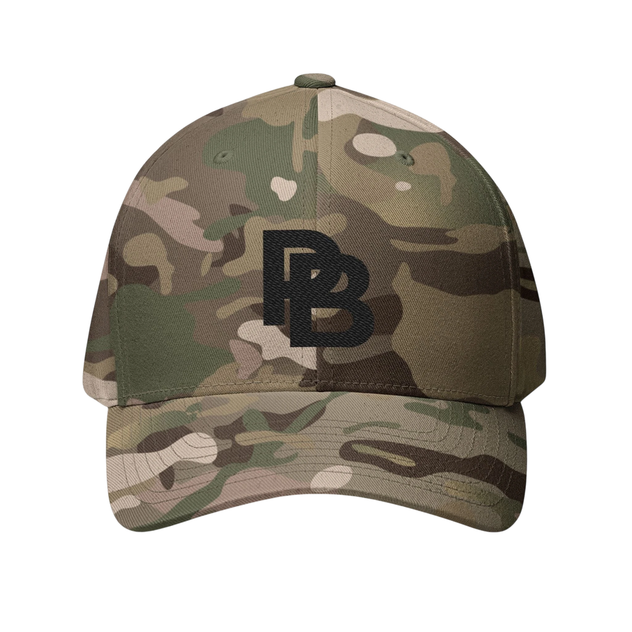 DailyThreadCo. structured camo baseball cap with black embroidered Plate Bangers logo and curved visor.
