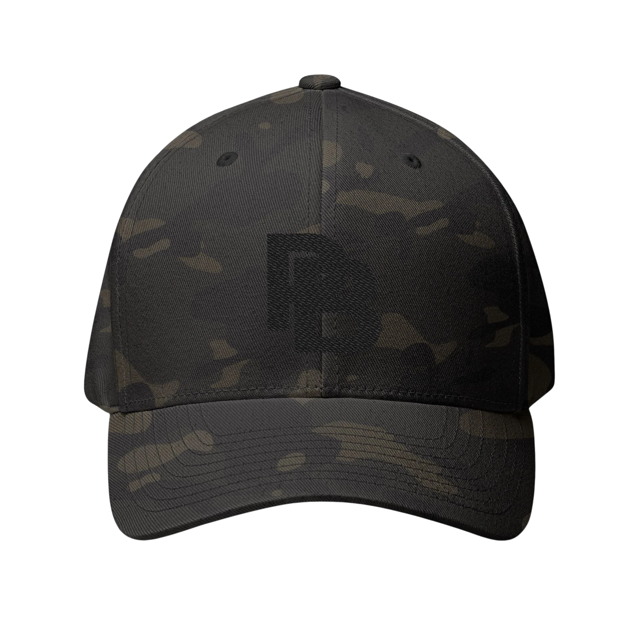 DailyThreadCo. structured camo baseball cap with embroidered Plate Bangers logo, curved visor, and closed-back design.