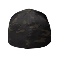 DailyThreadCo. structured FlexFit cap in dark camouflage twill with embroidered eyelets and a closed-back design.