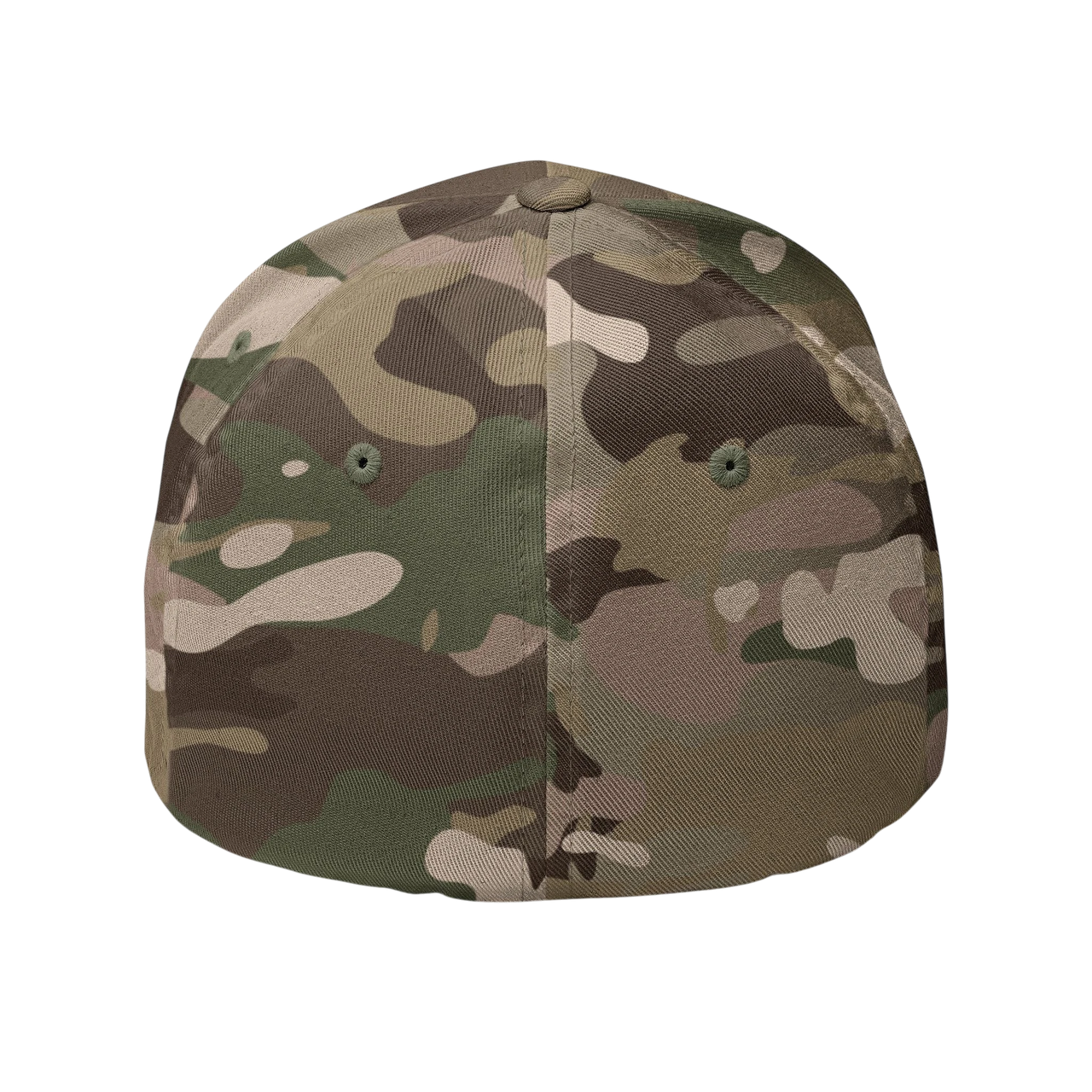 DailyThreadCo. structured FlexFit cap in a camouflage print with embroidered eyelets and a closed-back design.