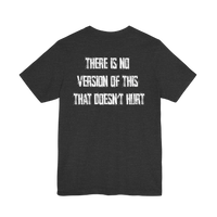 DailyThreadCo. charcoal grey cotton t-shirt with weathered white text on the back, back view.