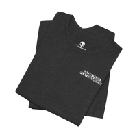 DailyThreadCo. charcoal grey crew-neck cotton t-shirt with white Old School Plate Bangers chest graphic