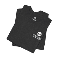 DailyThreadCo. charcoal grey cotton gym t-shirt with white skull logo and Deadweight graphic on the chest.