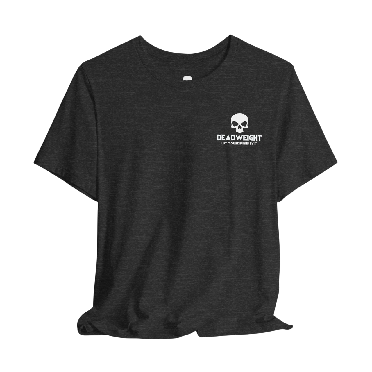 DailyThreadCo. charcoal grey cotton gym t-shirt with a white skull chest emblem and motivational back print.