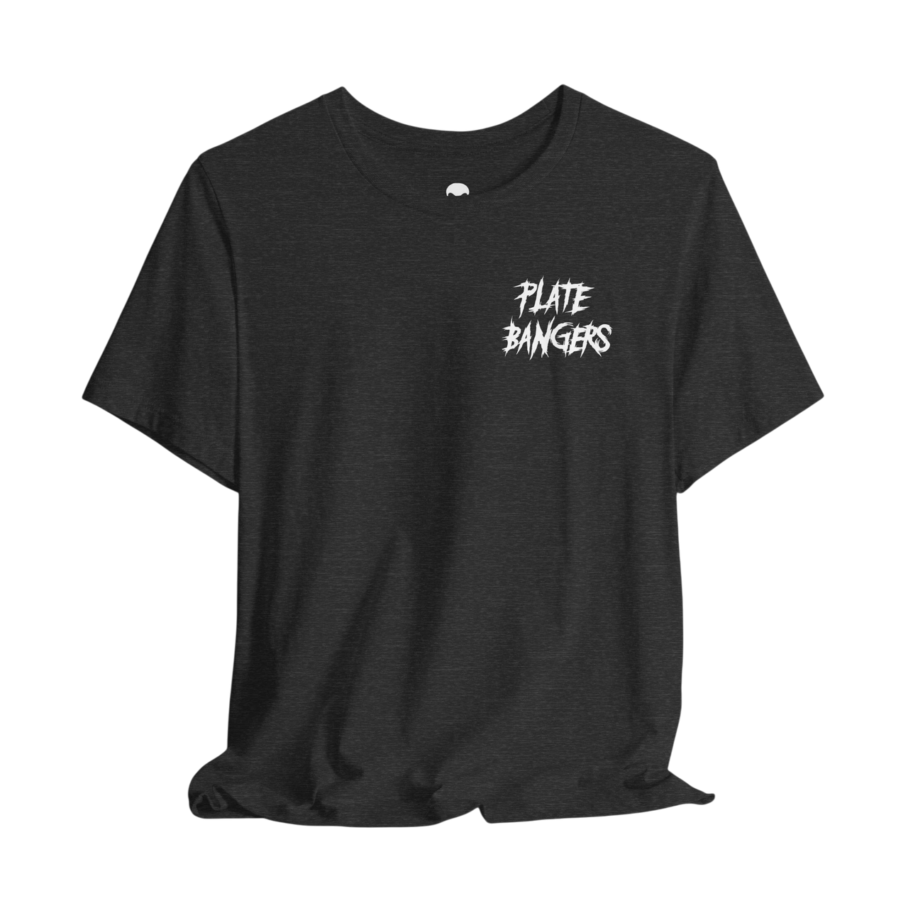 DailyThreadCo. charcoal grey cotton gym t-shirt featuring a white distressed Plate Bangers chest graphic.
