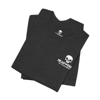 DailyThreadCo. charcoal grey cotton t-shirt with a small white skull logo on the chest.