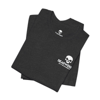 DailyThreadCo. charcoal grey cotton crew-neck t-shirt featuring a small white skull logo on the chest.