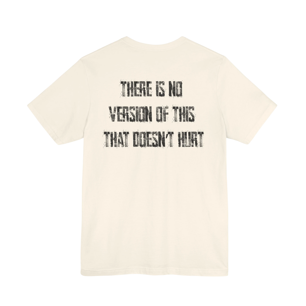 DailyThreadCo. cream crew-neck cotton t-shirt featuring weathered black text on the back.