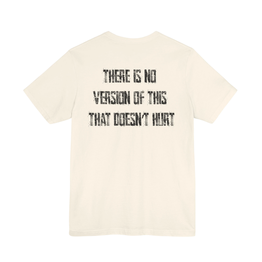 DailyThreadCo. cream crew-neck cotton t-shirt featuring weathered black text on the back.